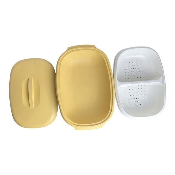 3 Pce Tupperware Microwave Rice Veggie Steamer Covered Container - Gold - #1273 - Picture 2 of 7